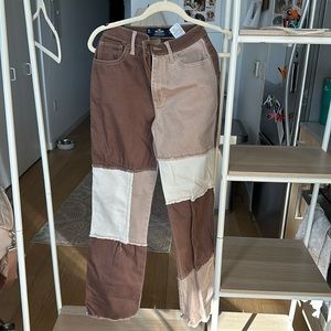 Hollister brown and tan color block jeans - size 0 Long (w24 L33)